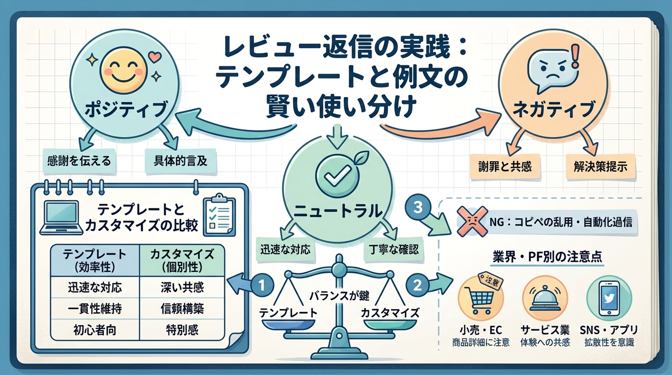 レビュー返信の実践：テンプレートと例文の賢い使い分け