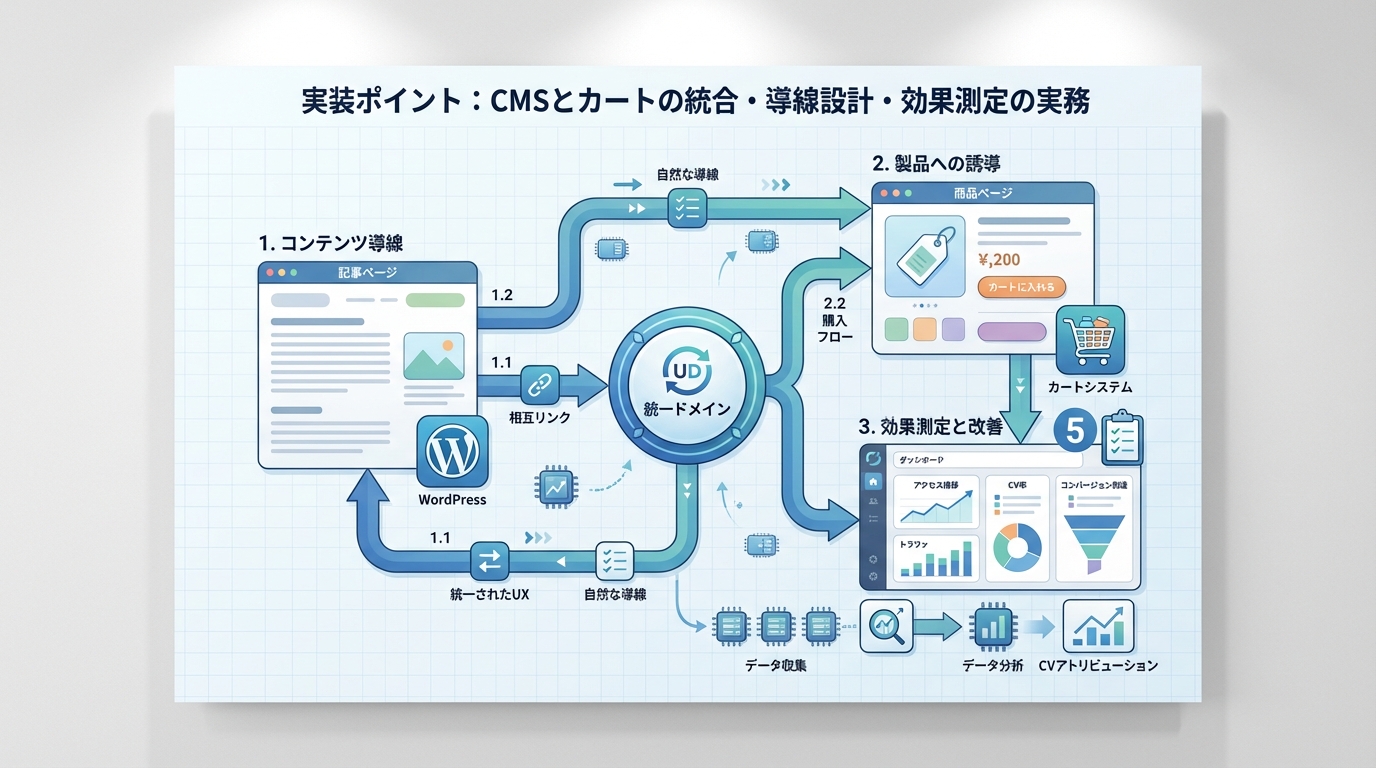 実装ポイント:CMSとカートの統合・導線設計・効果測定の実務