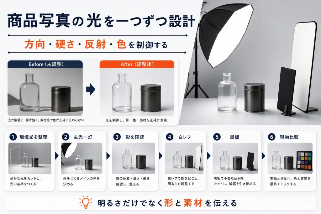 楽天の商品写真ライティング｜光の方向・影・反射を整える方法