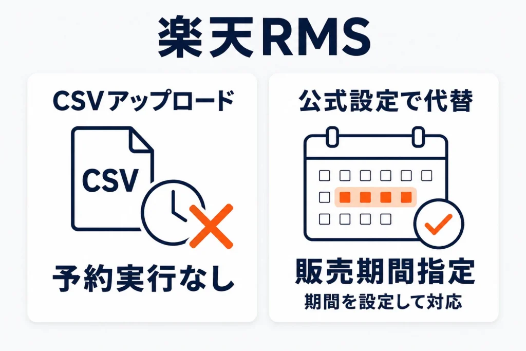 楽天RMSにCSVアップロードの予約更新はある？公式機能の範囲と代替手段