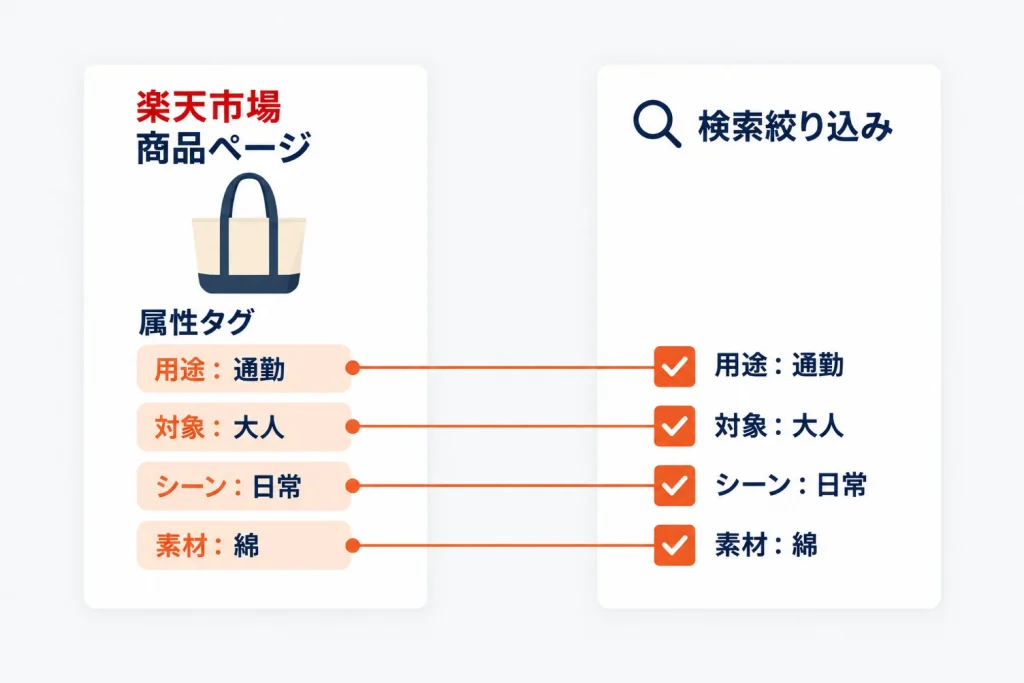 楽天の非製品属性とタグIDの使い方|商品属性の種類・ジャンル別の必須属性・検索絞り込みへの反映と登録手順
