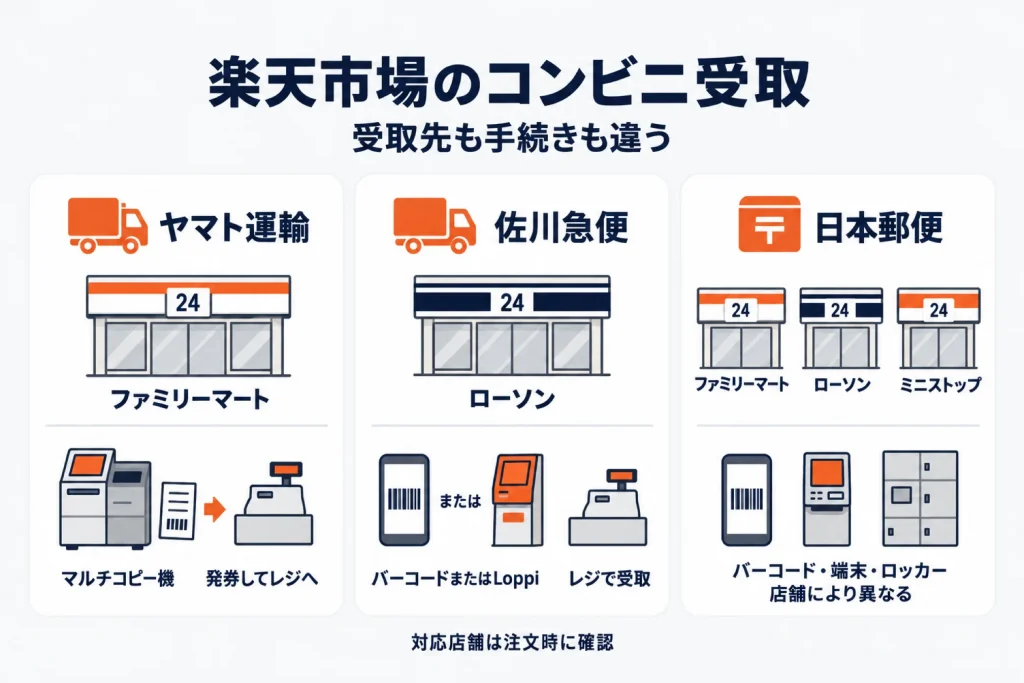 楽天のコンビニ受取|ヤマト・佐川・日本郵便の違いと申請・設定・出荷の手順