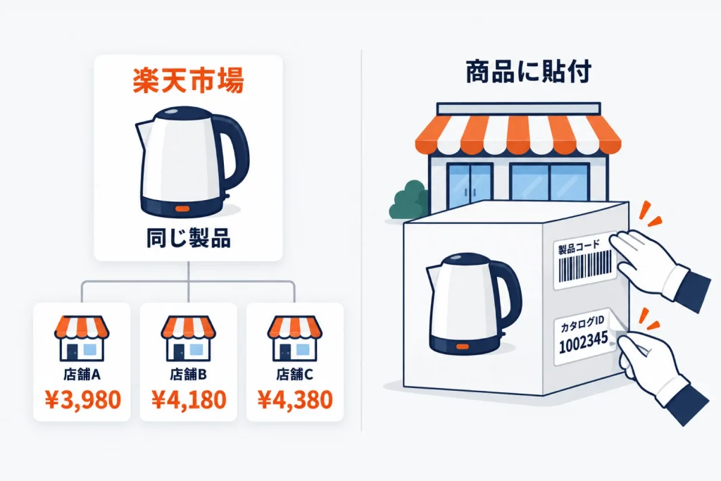 楽天の商品価格ナビとの付き合い方|製品コード・カタログIDの登録要否・価格比較に載る条件・店舗のメリットとリスク