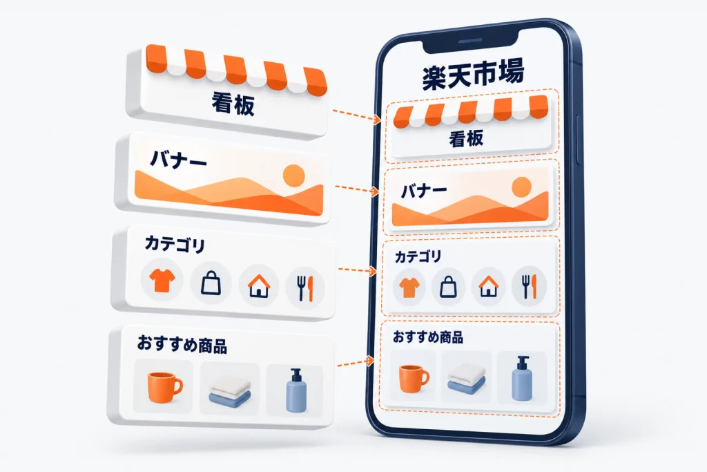 楽天のスマホ用店舗トップページの作り方|使えるパーツ・看板・反映設定とPC版との違い