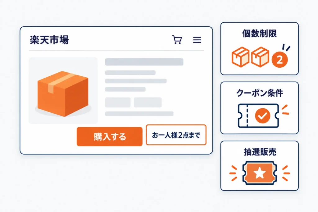 楽天の転売対策|購入個数制限・クーポン条件・予約と抽選販売・不審注文の確認と店舗がやってはいけないこと