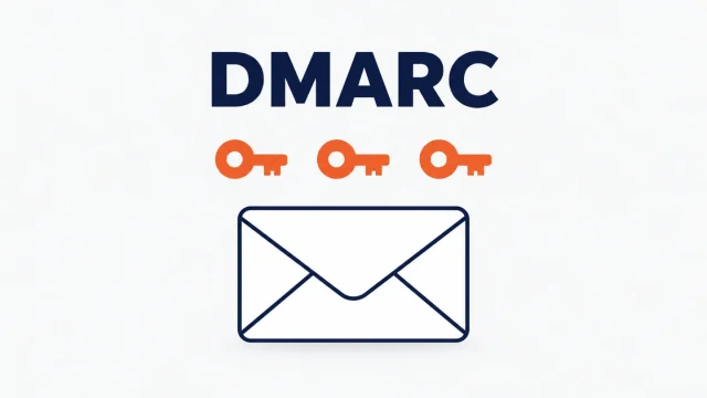 封筒のアイコンの上に3つの鍵を並べ、DMARCの文字を置いたイラスト