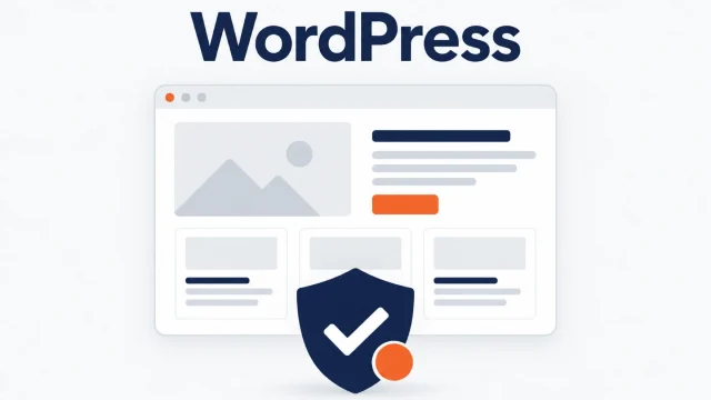 Webサイトの画面の前に、チェックマーク入りの盾を置いたイラスト