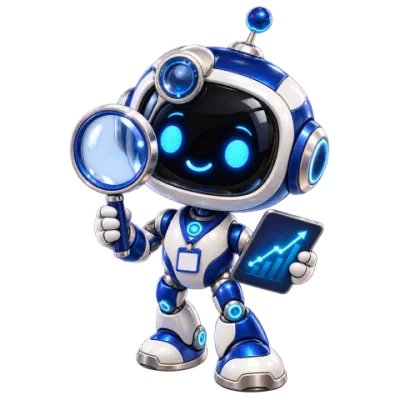 虫眼鏡を持つキーワードSEOのロボット