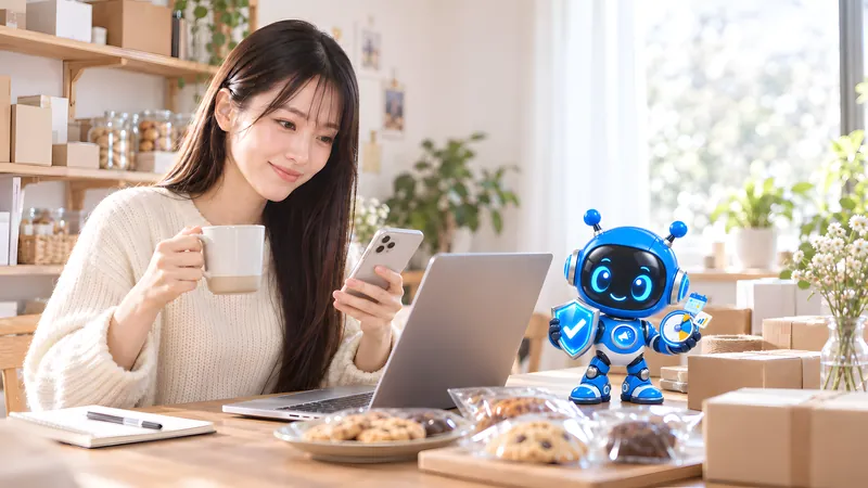 朝、コーヒーを片手にスマートフォンでお知らせを確かめる店主
