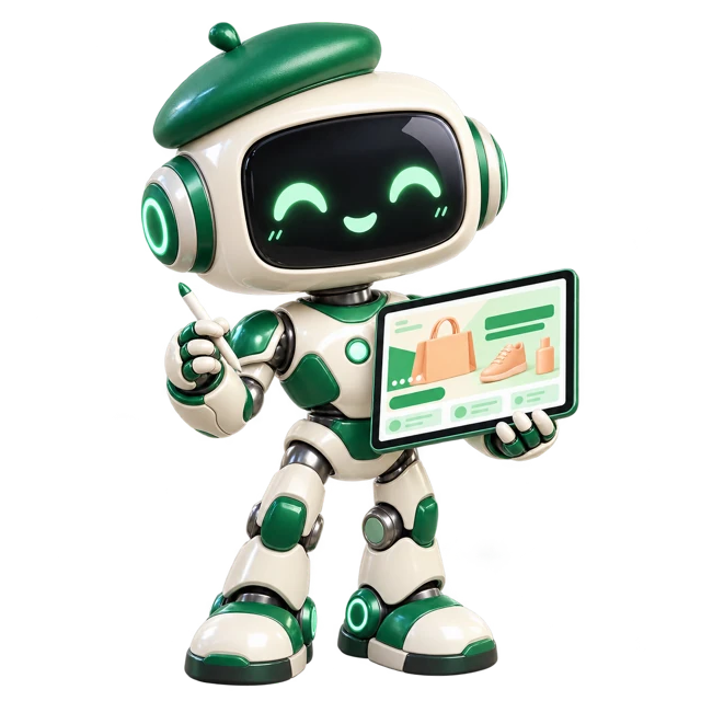 バナースタジオのグリーンのロボットAI社員