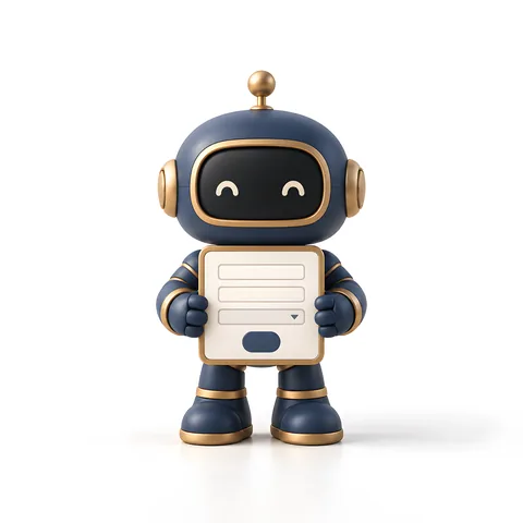 タブレットの応募フォームを持つAIロボット