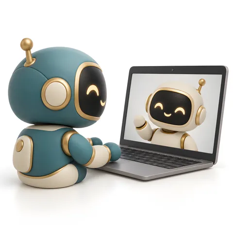 ノートPCでオンライン通話をする2体のAIロボット